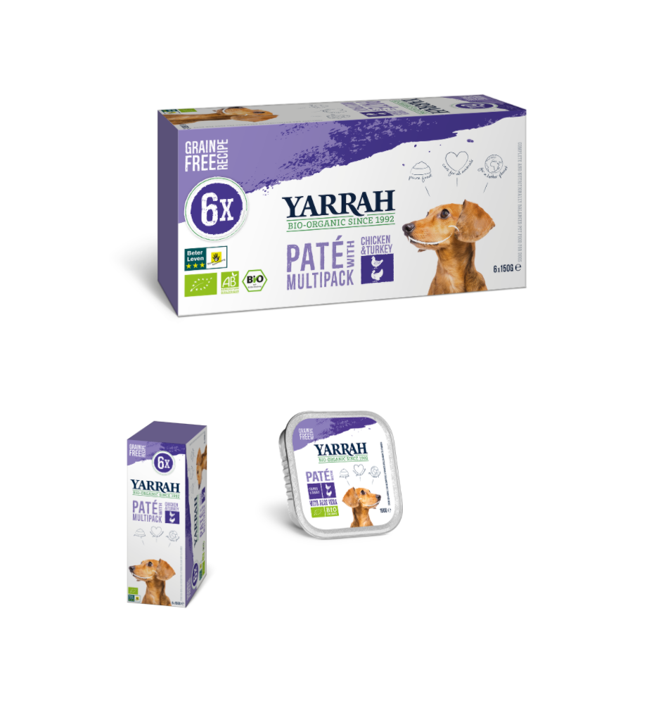 Yarrah Biologisch Hondenvoer Multi Pack Kip & Kalkoen - 6 x 150 gram