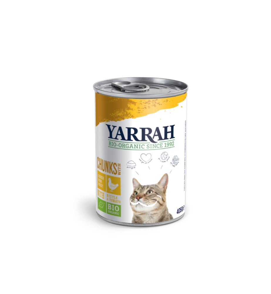 Yarrah Biologisch Kattenvoer Chuncks met Kip - 12 x 405 gram