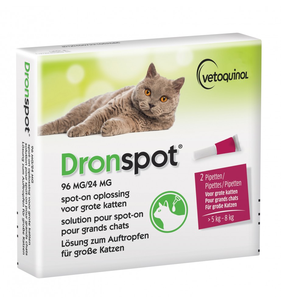 Dronspot Grote Kat 96 mg / 24 mg - 5 t/m 8 kg  - 2 Pipetten