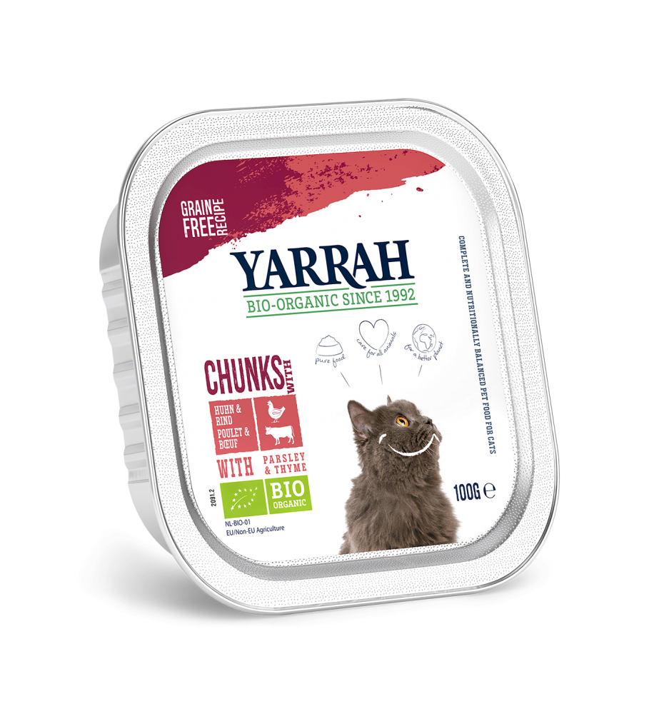 Yarrah Biologisch Kattenvoer Chucks met Kip & Rund - 16 x 100 gram