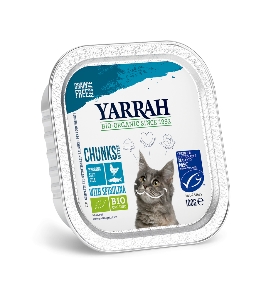 Yarrah Biologisch Kattenvoer Chunks met Vis - 16 x 100 gram