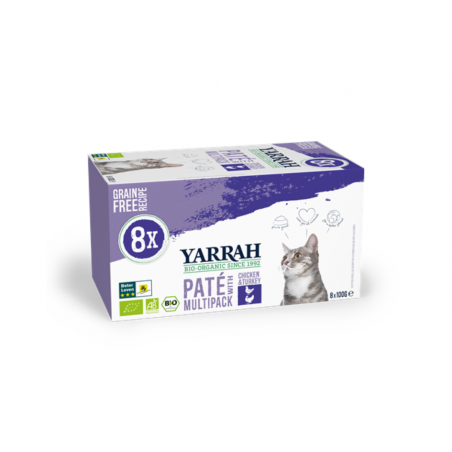 Yarrah Biologisch Kattenvoer Multipack met Kip & Kalkoen - 8 x 100 gram