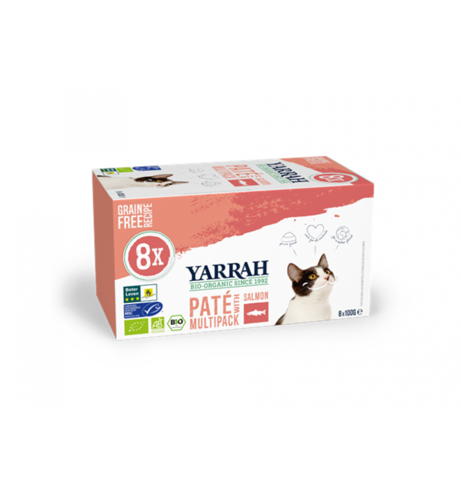 Yarrah Biologisch Kattenvoer Multipack met Zalm - 8 x 100 gram