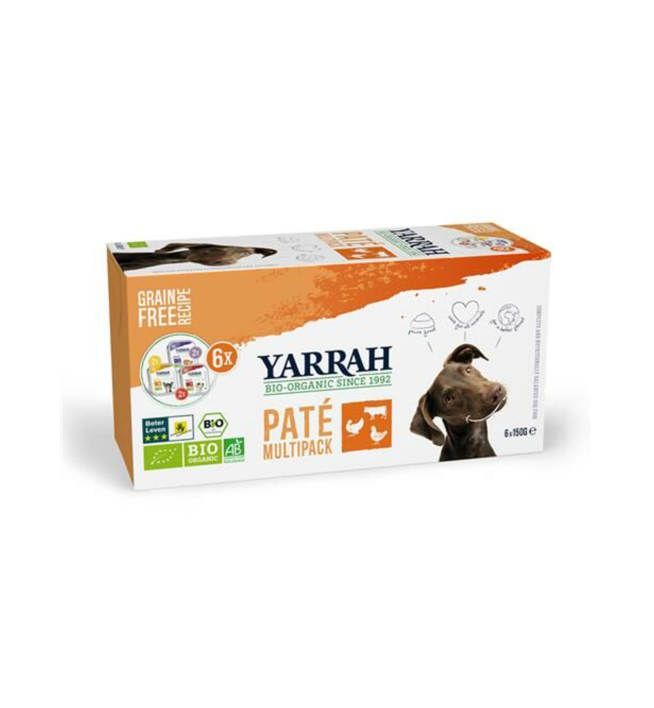 Yarrah Biologisch Hondenvoer Multipack Paté (Rund/Kip/Kalkoen) - 6 x 150 gram