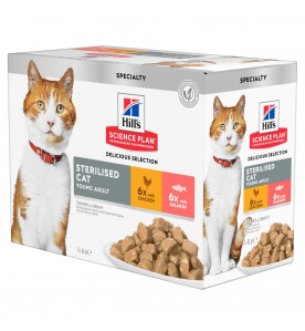 Hill's SP Young Adult Sterilised Cat Multipack Kip / Zalm - 4 x 12 x 85 gram
