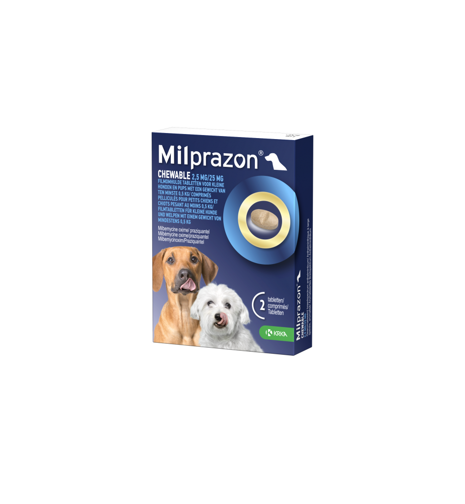 Milprazon Chewable Tablet - Kleine Hond / Puppy - 2.5 mg / 25 mg - 2 tabletten