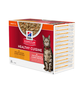 Hill's Science Plan Healthy Cuisine Volwassen Kat Stoofpotje Kip & Zalm - 4 x 12 x 80 gram